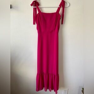 Tie-Strap Ruffle Hot Pink Dress